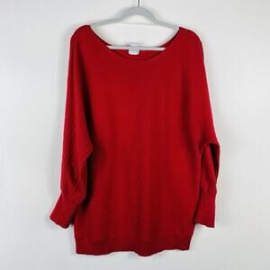 Chico's Sweater Large 2 12 Red Cashmere Blend Modern Rib Detail Pullover